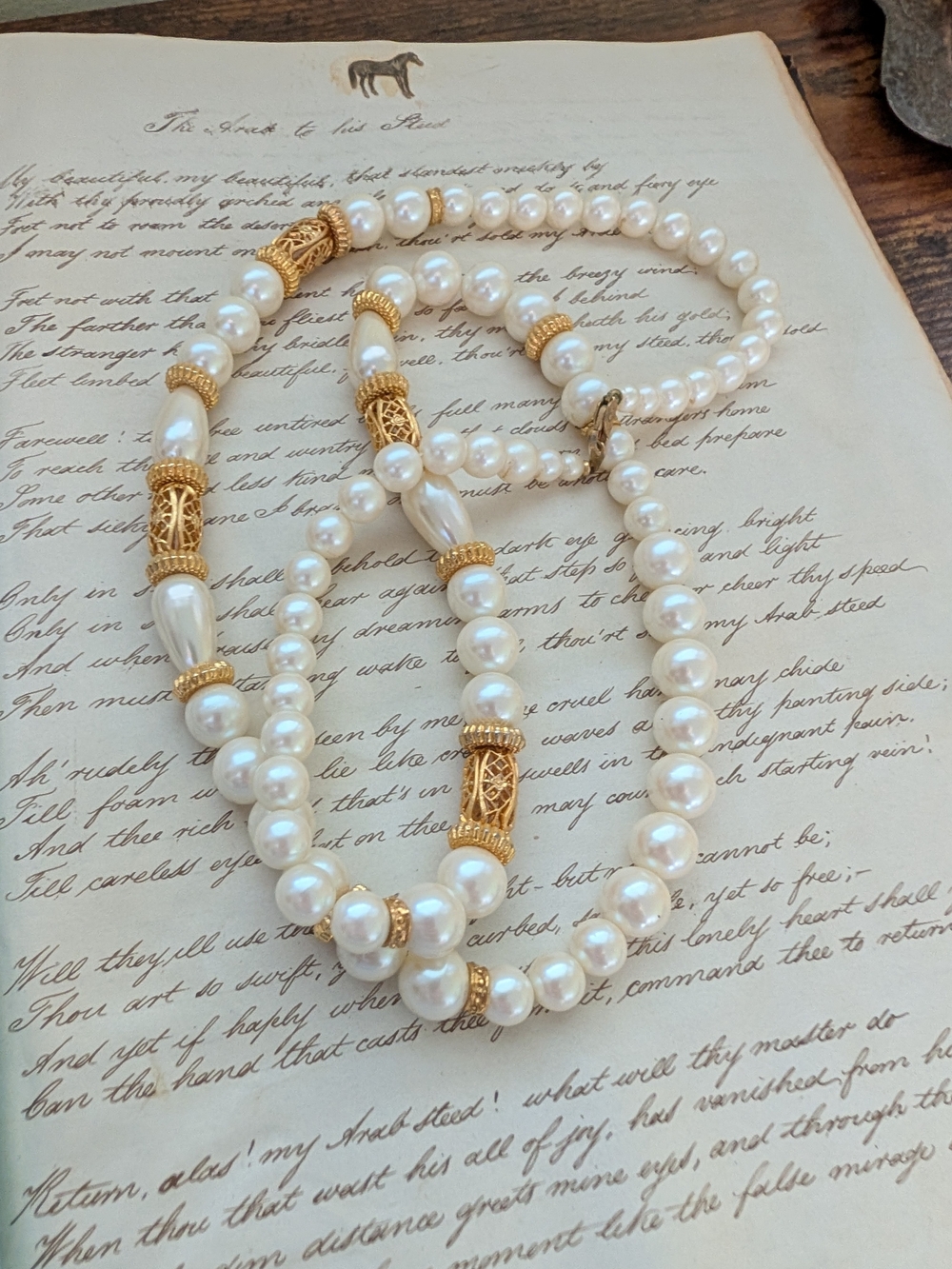 Pearl and Gold Bead Necklace - White Pearls